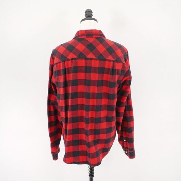 J. Crew Flannel Red Black Plaid Collared Shirt Jacket Large Zip + Pockets Cotton - Picture 6 of 9